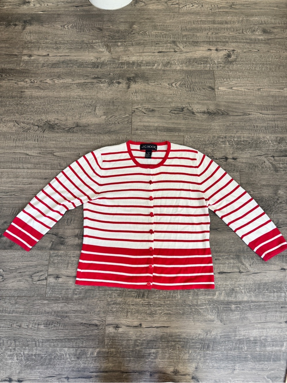 J.G. Hook Red & White Striped Button Cardigan